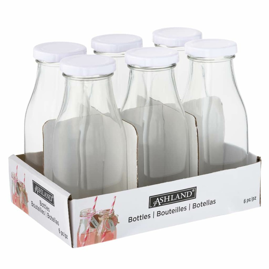 Floral * | Best Reviews Of Ashland Glass Milk Bottles With Lids, 6 Pack