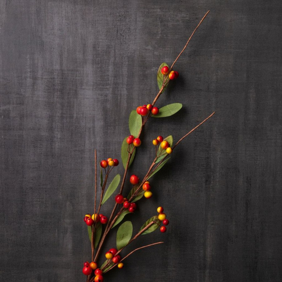 Floral * | Brand New Orange & Yellow Berry Branch Stem By Ashland