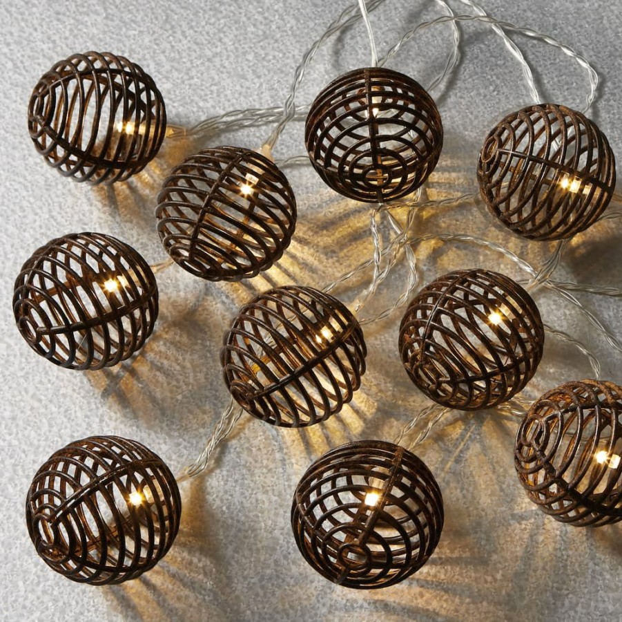 Home & Decor * | Wholesale 10Ct. Warm White Led Faux Rattan Ball String Lights By Ashland