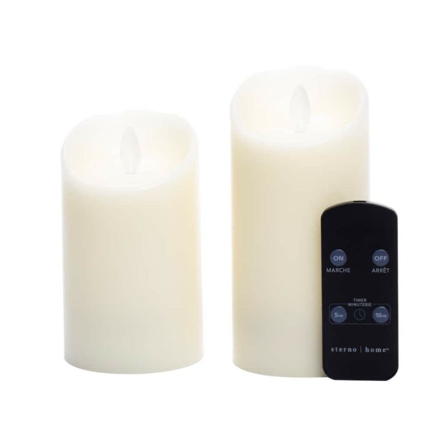 Home & Decor * | Cheap Sterno Home Cream Led Wax Pillar Candles, 2Ct. By Ashland