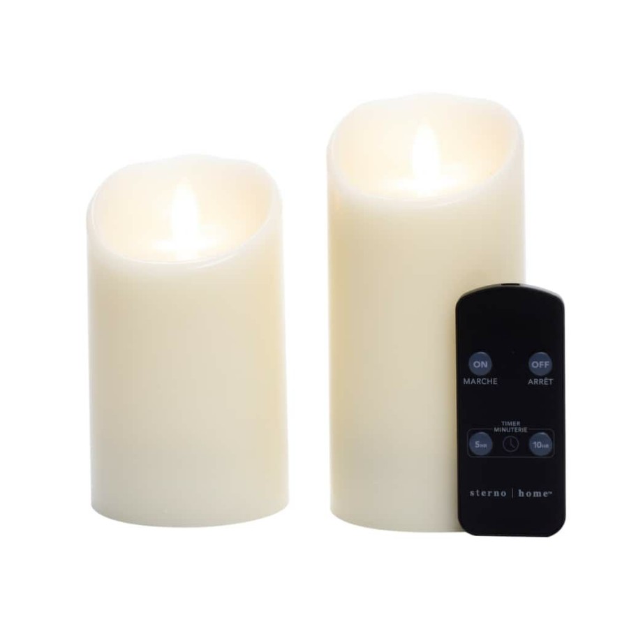 Home & Decor * | Cheap Sterno Home Cream Led Wax Pillar Candles, 2Ct. By Ashland