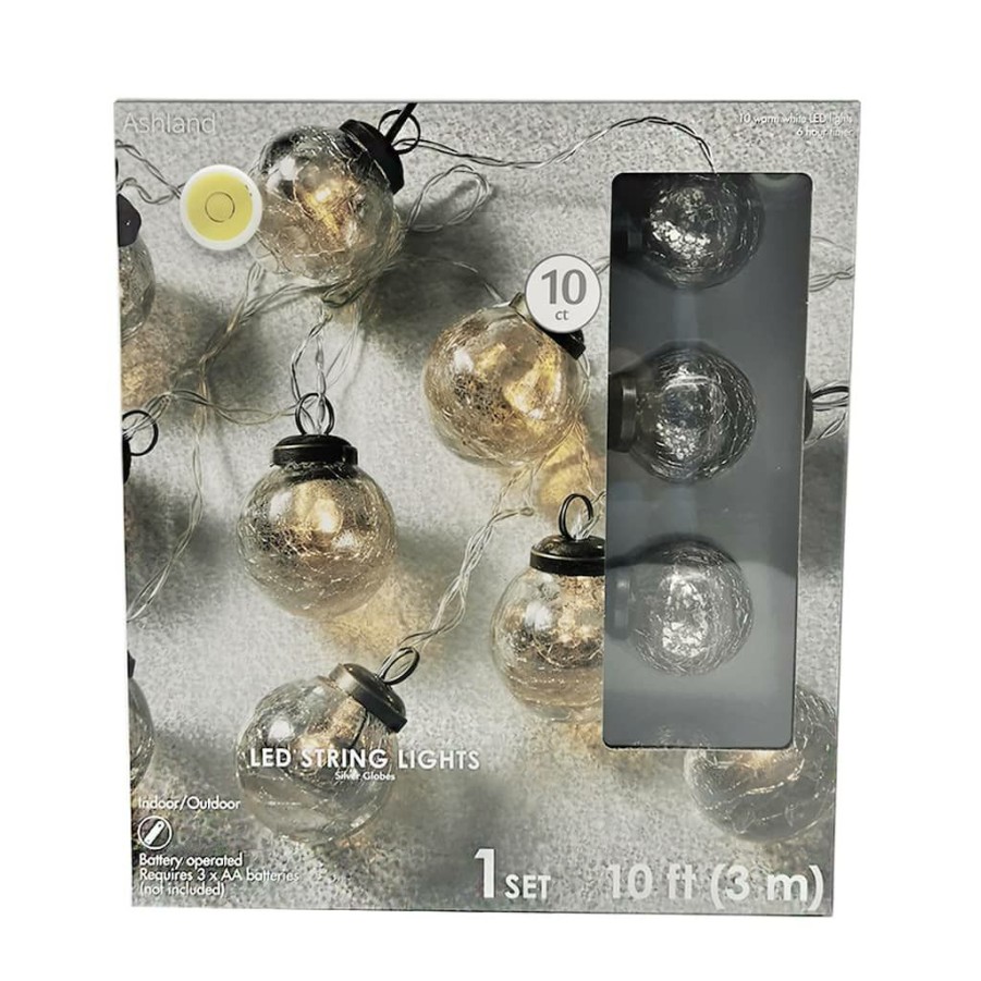 Home & Decor * | Hot Sale 10Ct. Warm White Led Silver Globe String Lights By Ashland