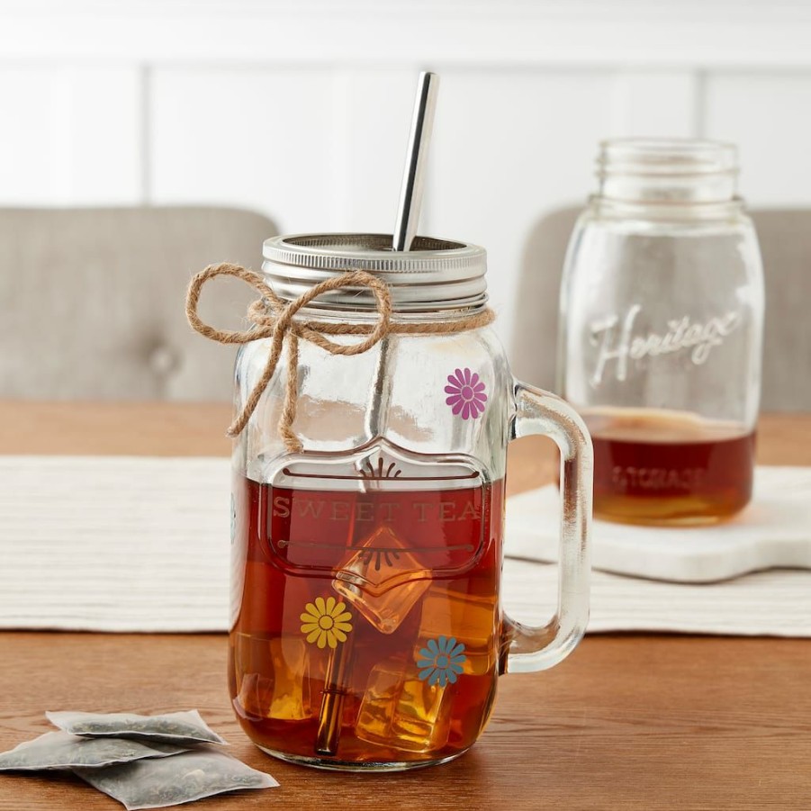 Floral * | Cheapest Quart Mason Jar Mug With Lid By Ashland