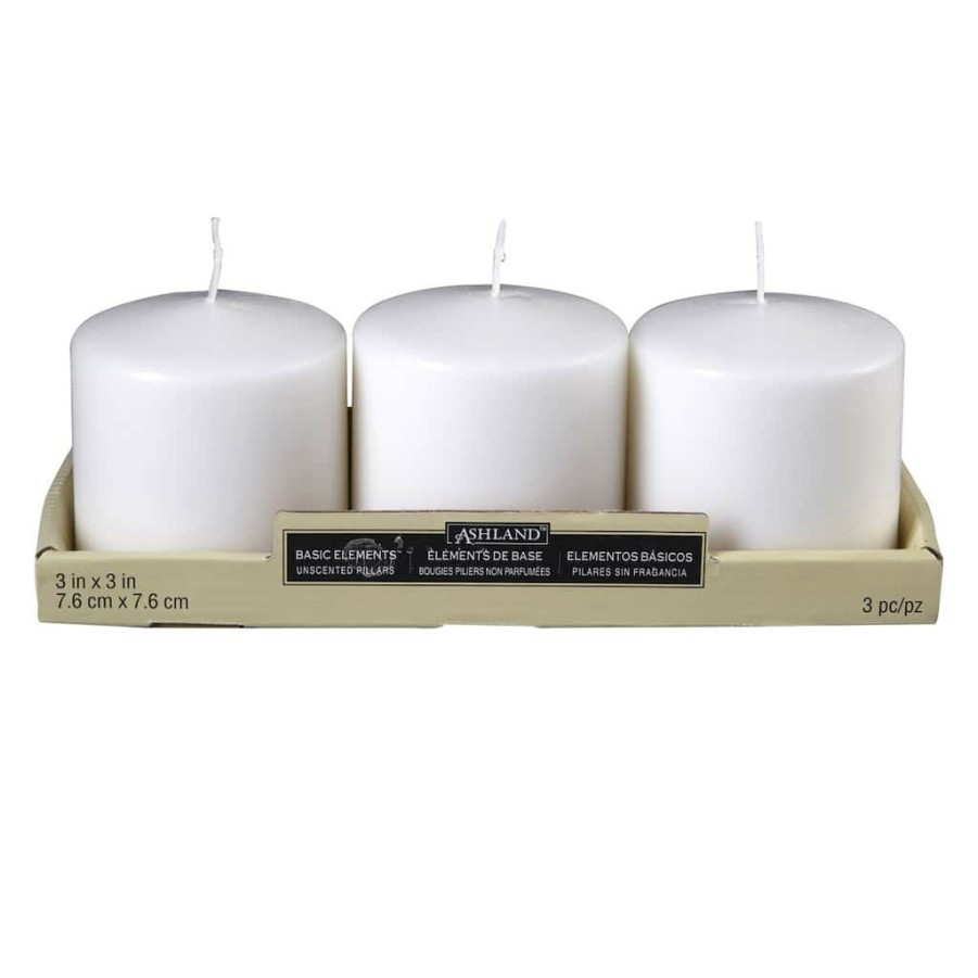 Home & Decor * | Budget Ashland Basic Elements White Pillar Candle, 3 Pack