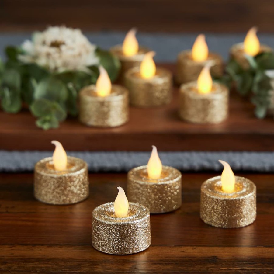 Home & Decor * | Cheap Champagne Glitter Led Tealight Candles By Ashland , 12Ct.