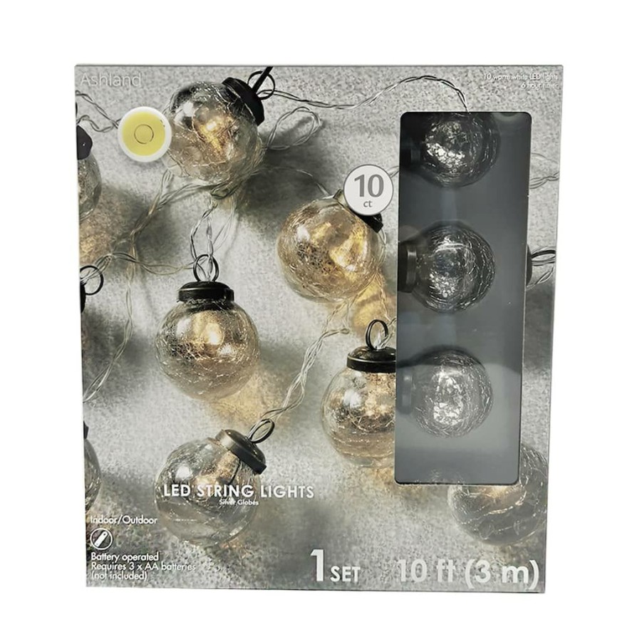 Home & Decor * | Promo 6 Pack: 10Ct. Warm White Led Silver Globe String Lights By Ashland