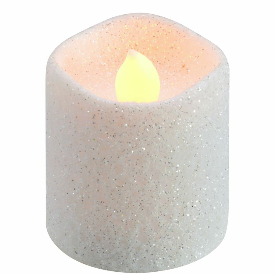 Home & Decor * | Deals White Glitter Led Votive Candles By Ashland 12Ct.