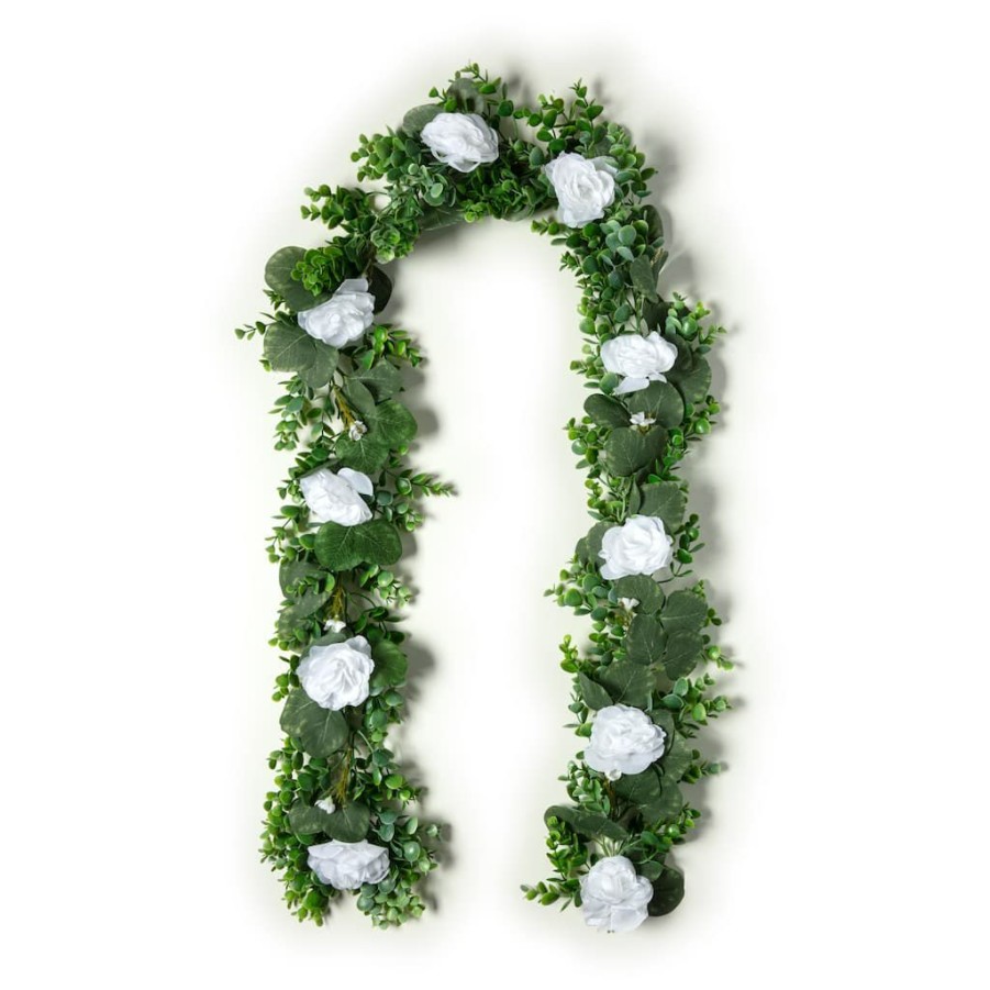 Floral * | Best Deal 6Ft. White Rose Foliage Garland By Ashland