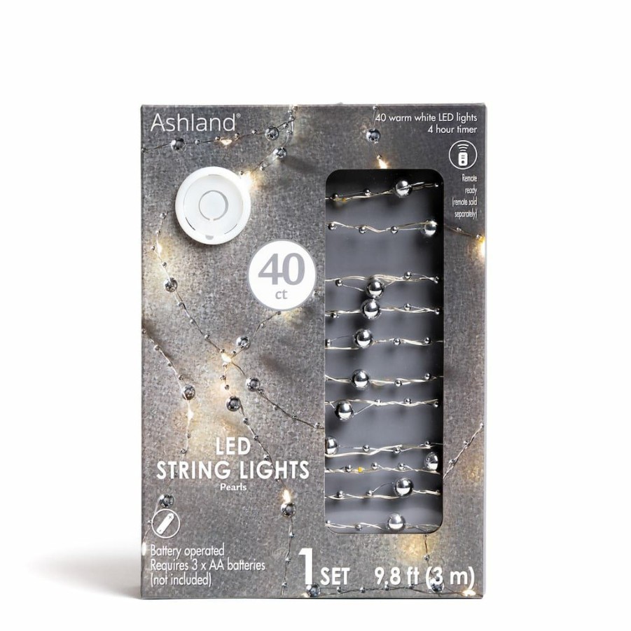 Home & Decor * | Best Reviews Of 40Ct. Warm White Silver Pearl Led String Lights By Ashland