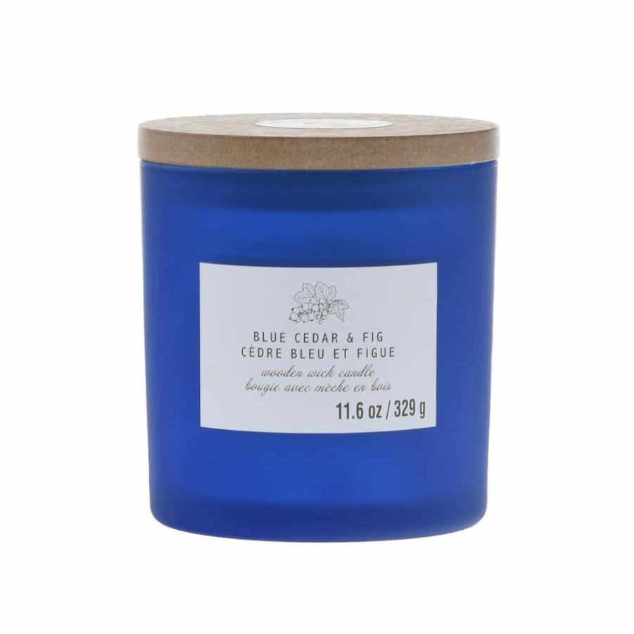 Home & Decor * | Discount Blue Cedar & Fig Wooden Wick Jar Candle By Ashland