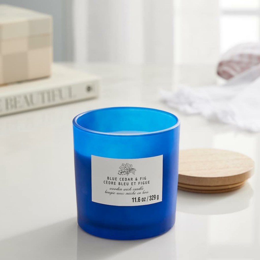 Home & Decor * | Discount Blue Cedar & Fig Wooden Wick Jar Candle By Ashland