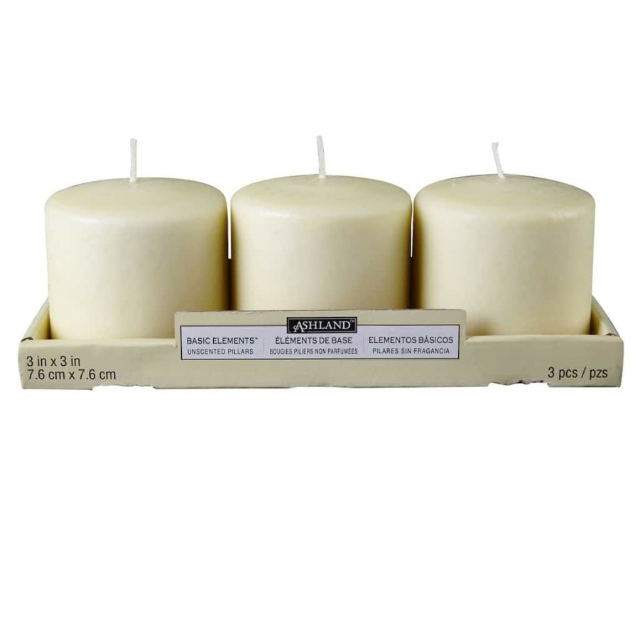 Home & Decor * | Cheapest Ashland Basic Elements Ivory Pillar Candle, 3 Pack