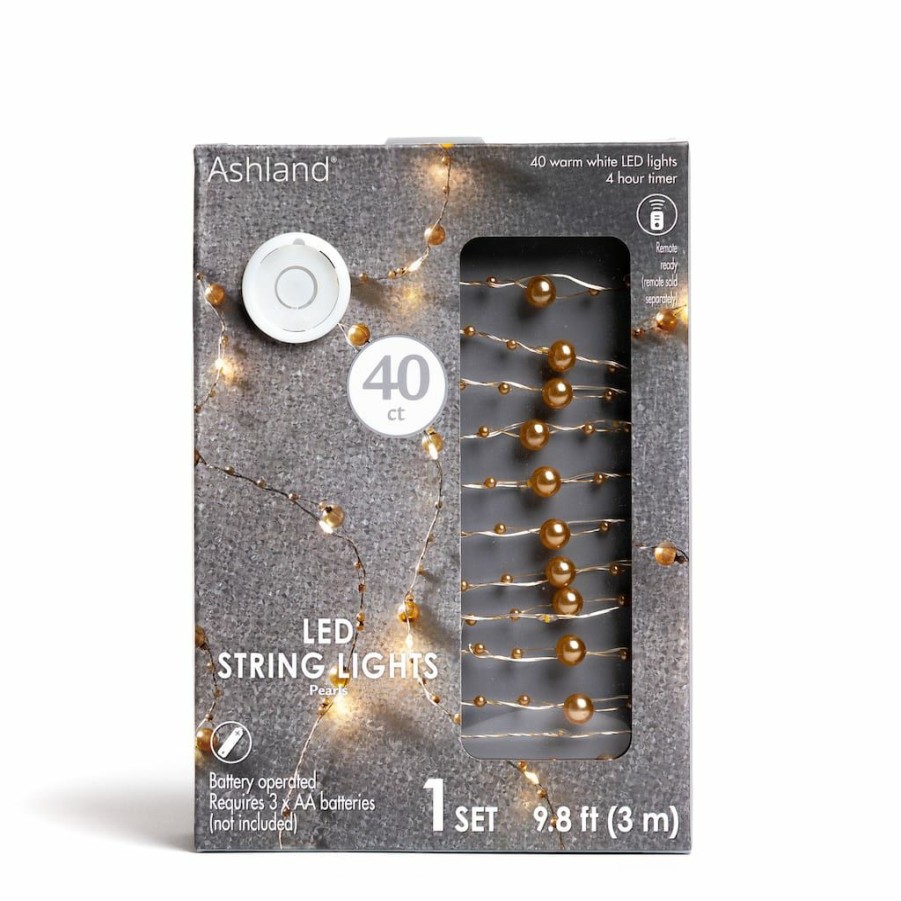 Home & Decor * | Budget 40Ct. Warm White Gold Pearl Led String Lights By Ashland