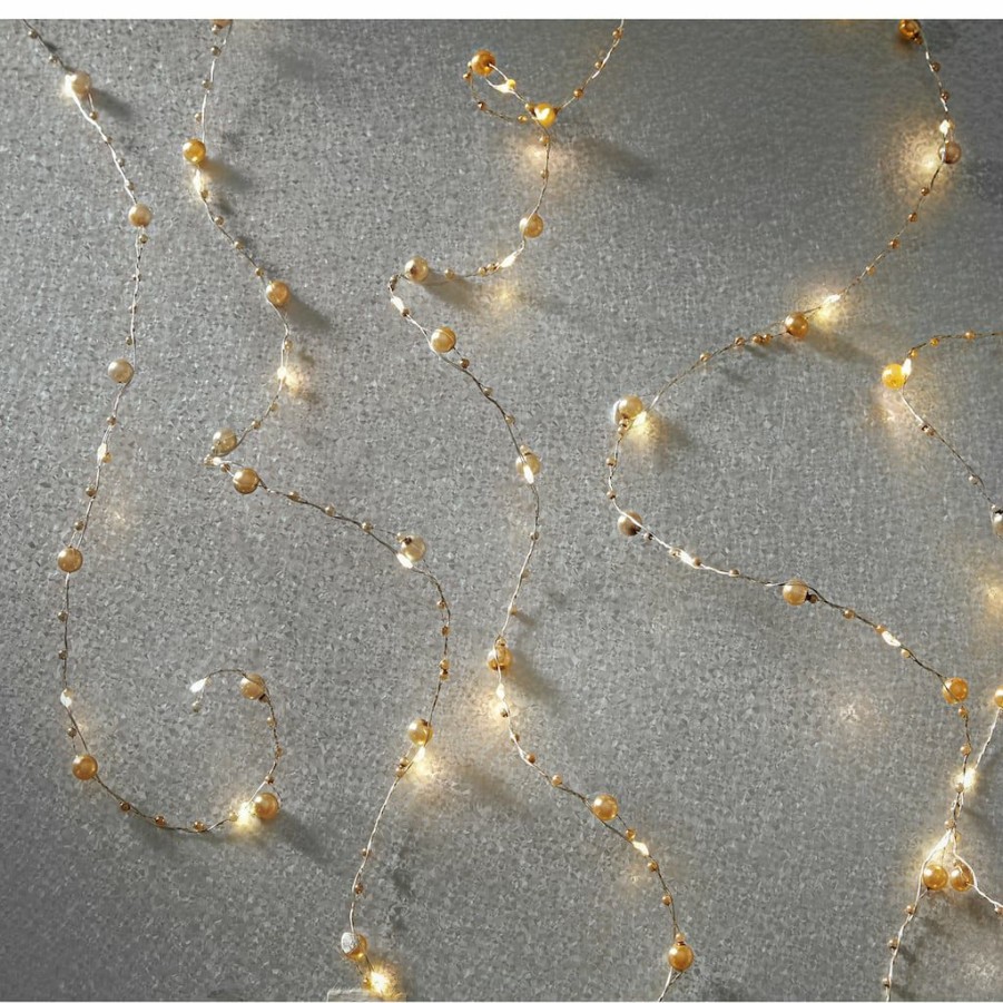 Home & Decor * | Budget 40Ct. Warm White Gold Pearl Led String Lights By Ashland