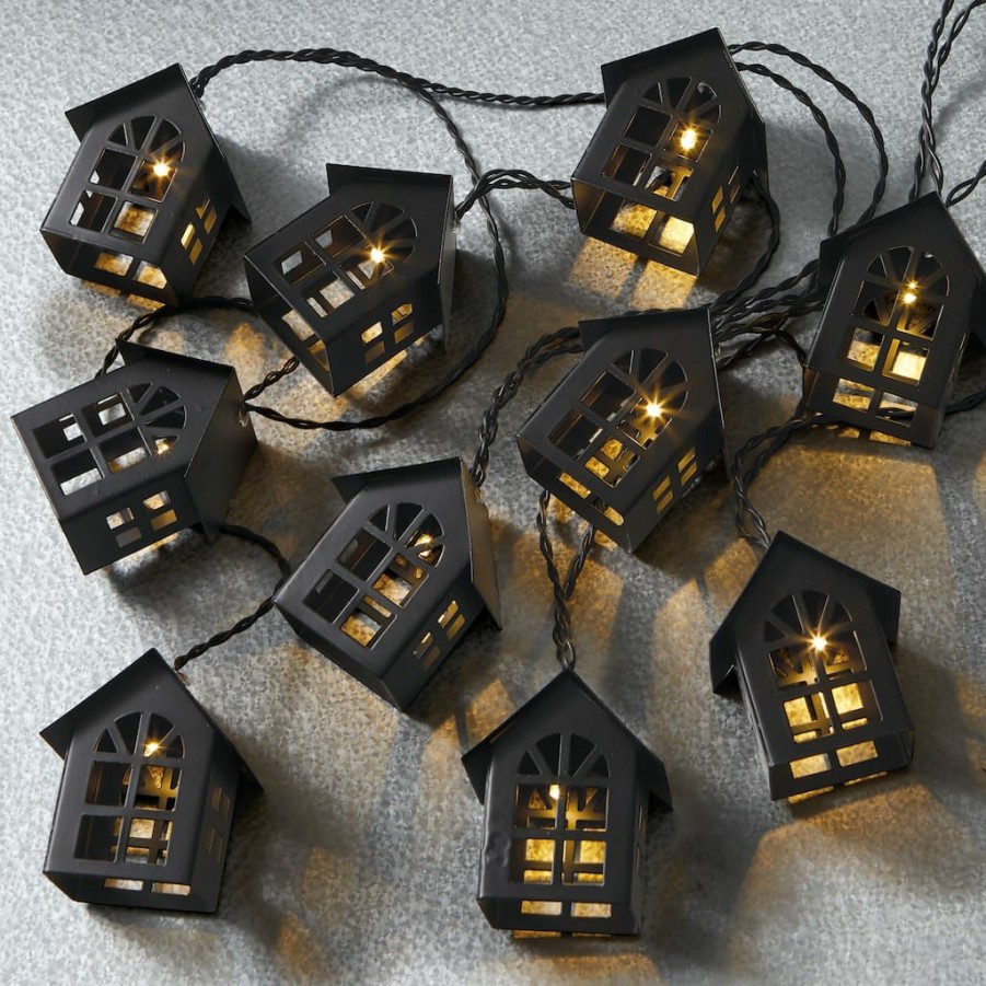 Home & Decor * | Best Sale 10Ct. Warm White Led Black House String Lights By Ashland