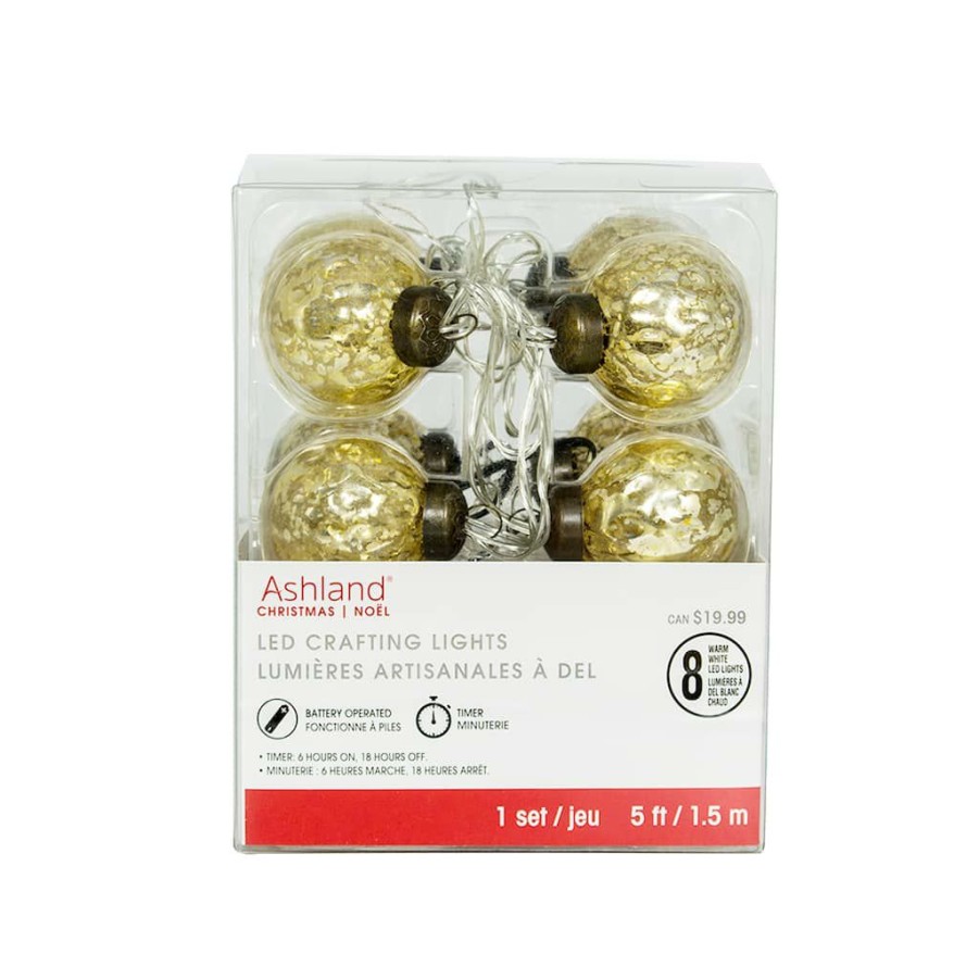 Home & Decor * | Best Pirce 8Ct. Gold Mercury Round Led Crafting Lights By Ashland