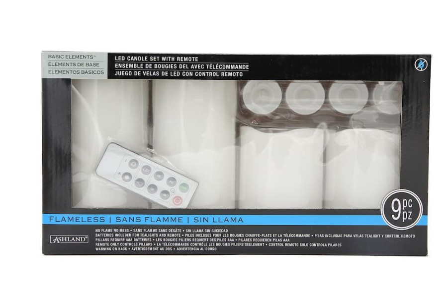 Home & Decor * | Brand New Basic Elements White Led Candle Set With Remote By Ashland