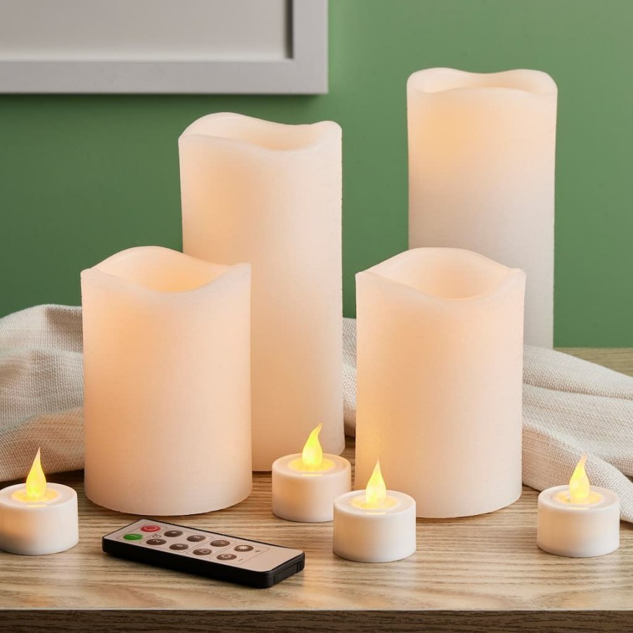 Home & Decor * | Brand New Basic Elements White Led Candle Set With Remote By Ashland