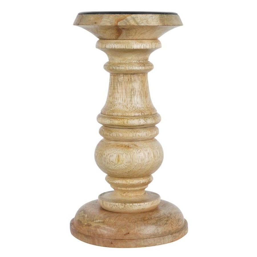 Home & Decor * | Wholesale Wood Carved Pillar Candle Holder By Ashland Brown