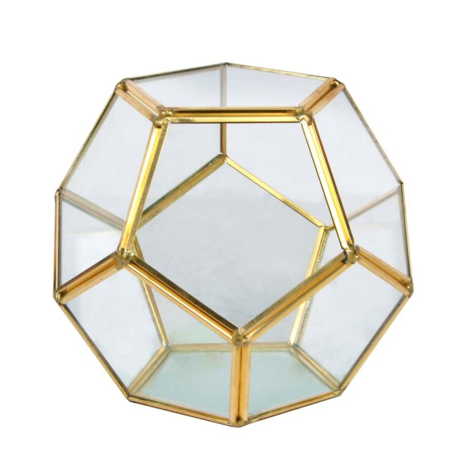 Floral * | Wholesale Gold Octagon Glass Terrarium By Ashland