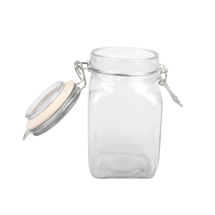 Floral * | Best Sale Square Glass Jar With Latch By Ashland