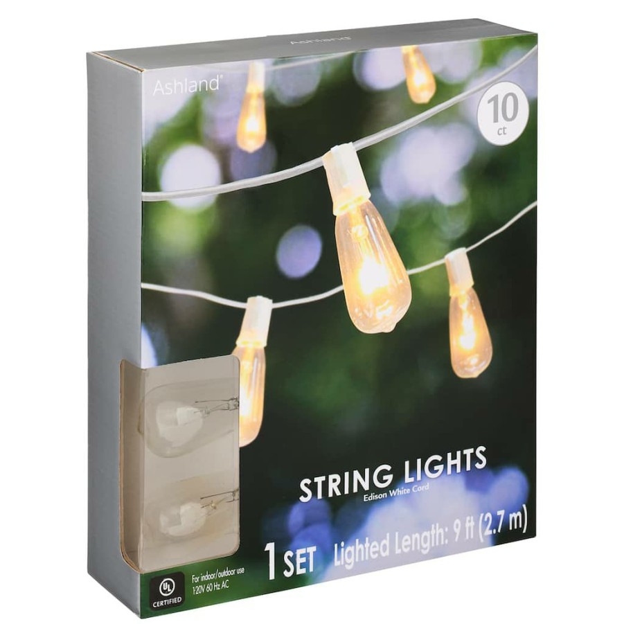 Home & Decor * | Brand New 10Ct. Edison String Lights With White Cord By Ashland