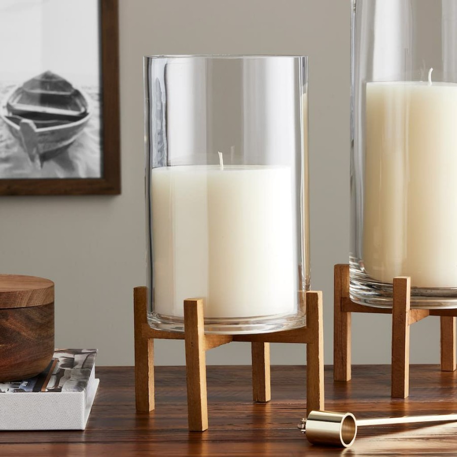 Home & Decor * | Flash Sale Glass Candle Holder With Wood Base By Ashland Brown/Clear