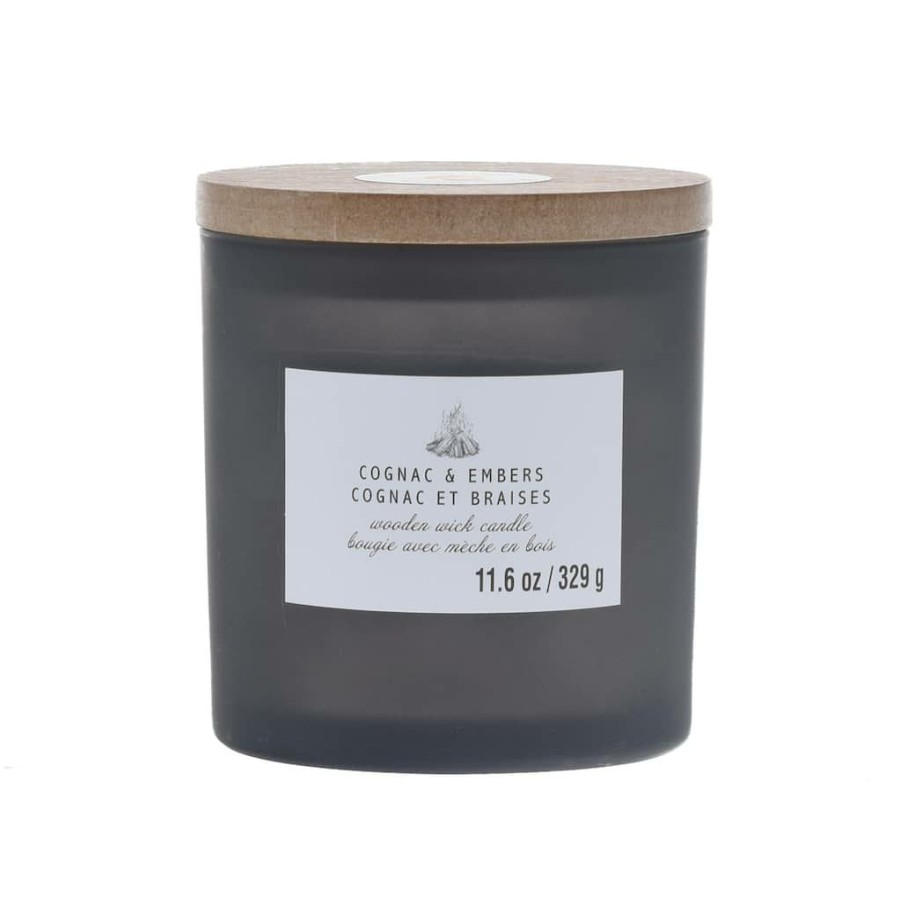 Home & Decor * | Hot Sale Cognac & Embers Wooden Wick Jar Candle By Ashland