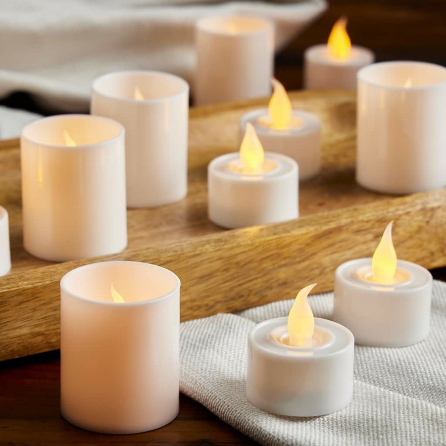 Home & Decor * | Budget Basic Elements White Led Votive & Tealight Set By Ashland