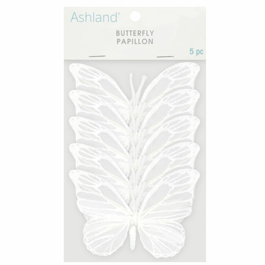 Floral * | Wholesale 8.6 White Feather Butterfly By Ashland