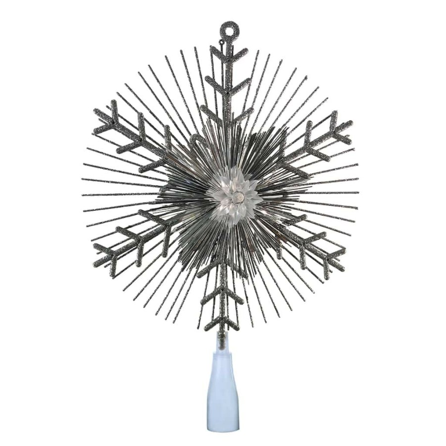 Home & Decor * | Discount 14.5 Silver Lighted Tinsel Starburst Tree Topper By Ashland