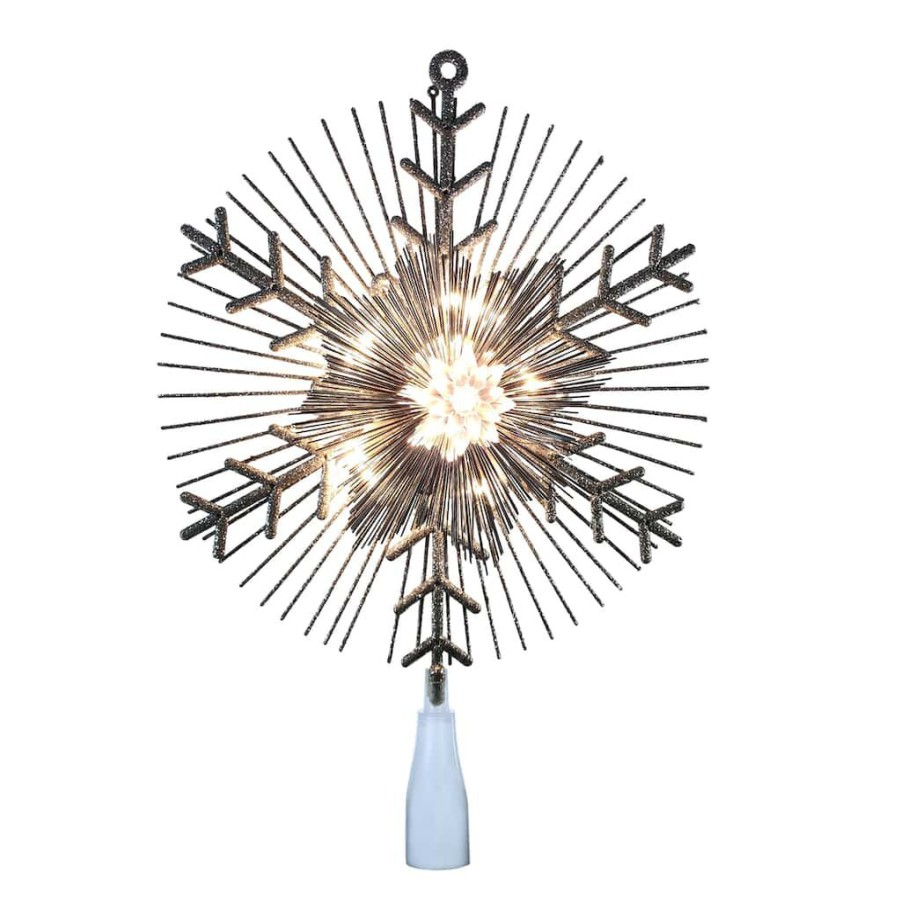 Home & Decor * | Discount 14.5 Silver Lighted Tinsel Starburst Tree Topper By Ashland