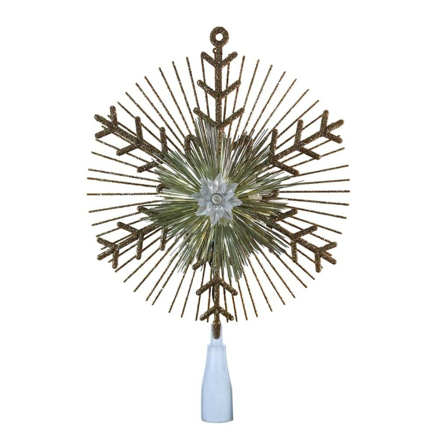 Home & Decor * | Cheapest 14.5 Gold Lighted Tinsel Starburst Tree Topper By Ashland