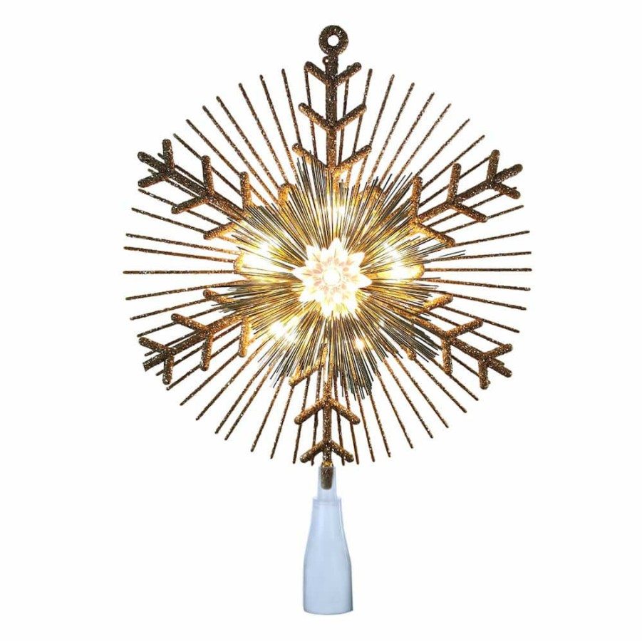 Home & Decor * | Cheapest 14.5 Gold Lighted Tinsel Starburst Tree Topper By Ashland