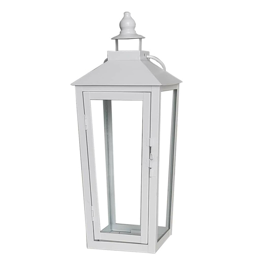 Home & Decor * | Wholesale 15.7 White Metal Lantern By Ashland