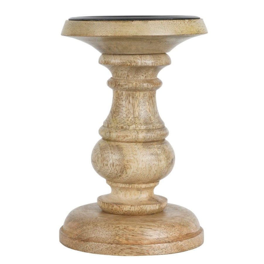 Home & Decor * | Best Sale Wood Carved Pillar Candle Holder By Ashland Brown