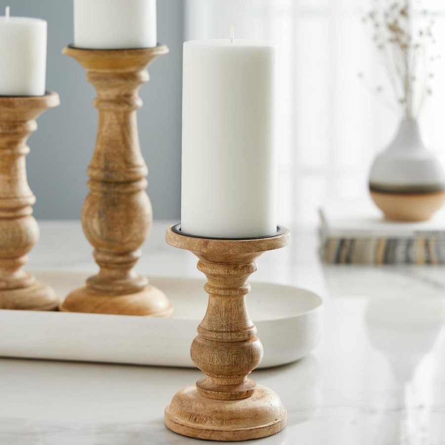 Home & Decor * | Best Sale Wood Carved Pillar Candle Holder By Ashland Brown