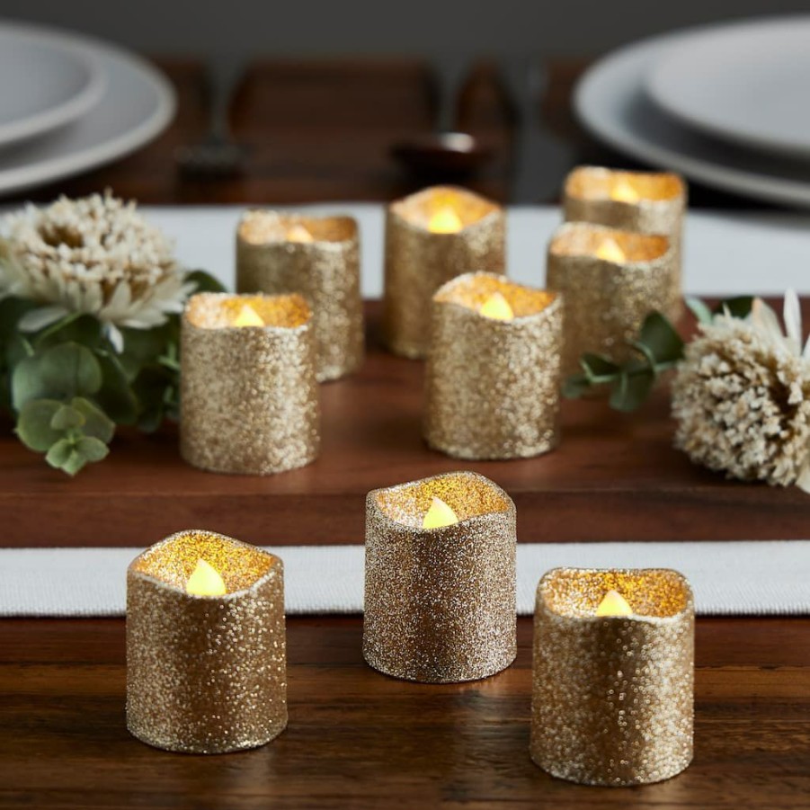 Home & Decor * | Flash Sale Champagne Glitter Led Votive Candles By Ashland 12Ct.