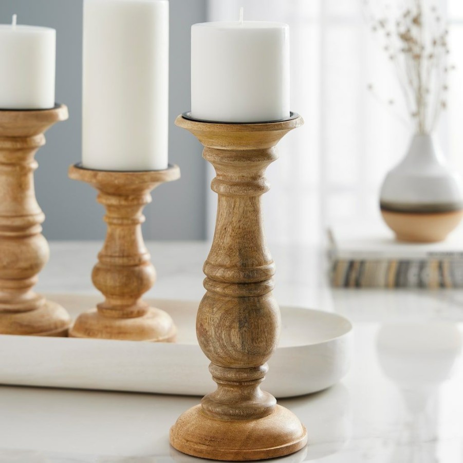 Home & Decor * | Top 10 Wood Carved Pillar Candle Holder By Ashland Brown