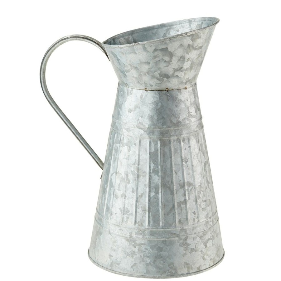 Floral * | Hot Sale 10 Whitewashed Galvanized Metal Pitcher By Ashland