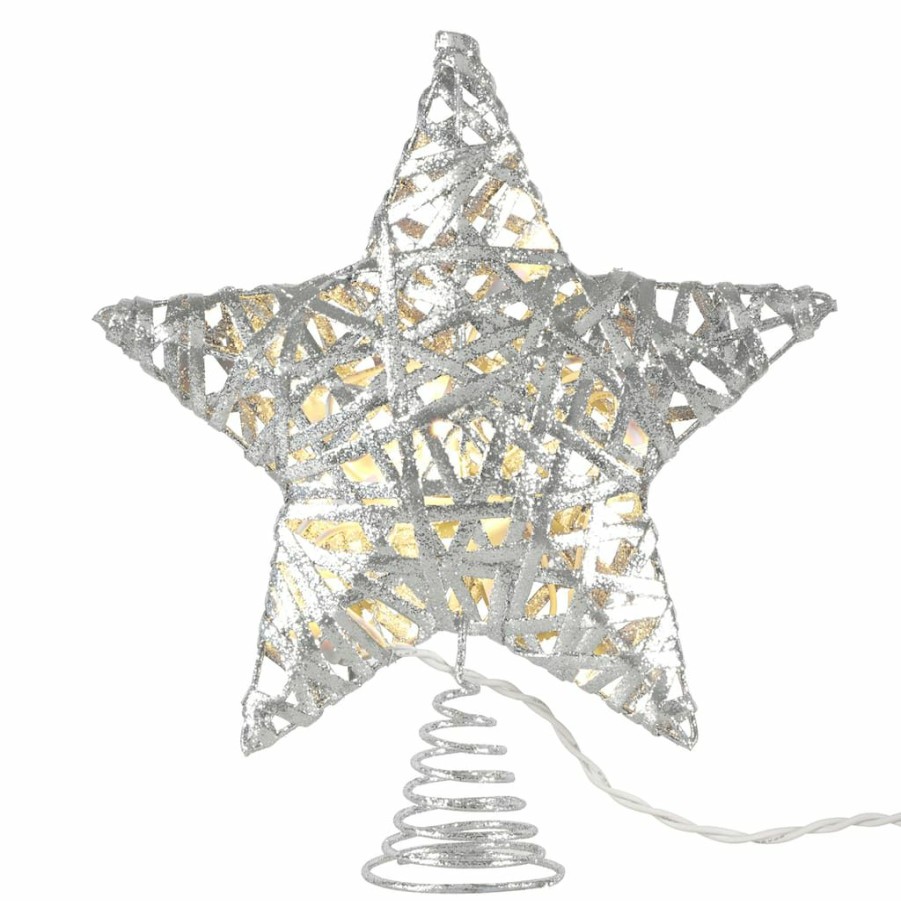 Home & Decor * | Discount 11 Silver Grapevine Star Led Tree Topper By Ashland