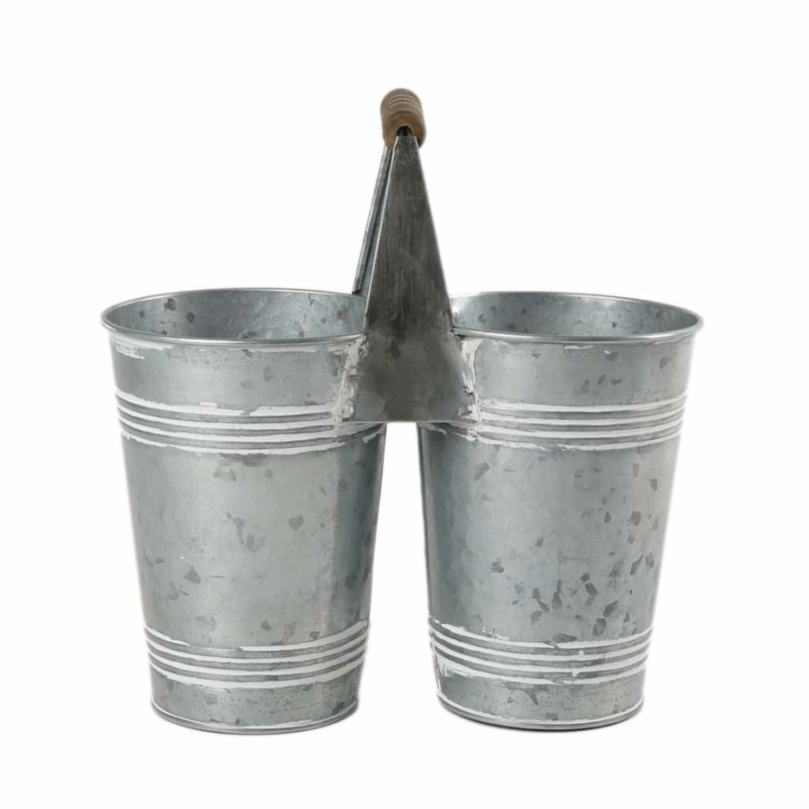 Floral * | Best Sale 9.6 Mini Galvanized Double Bucket By Ashland