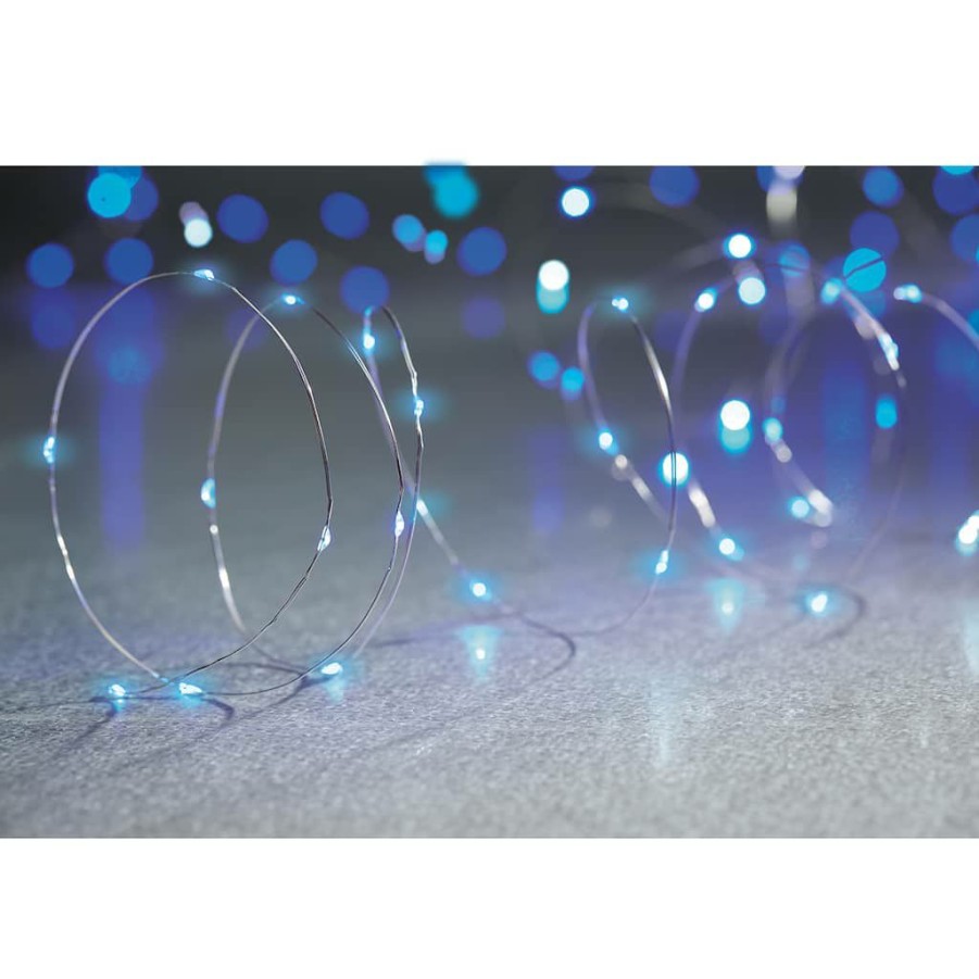 Home & Decor * | Discount 40Ct. Blue Silver Wire Led String Lights By Ashland