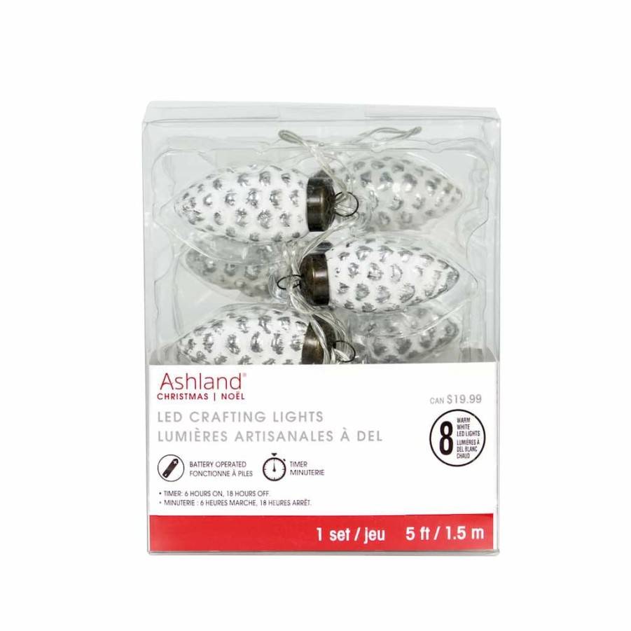 Home & Decor * | Best Reviews Of 8Ct. White Pinecone Led Crafting Lights By Ashland